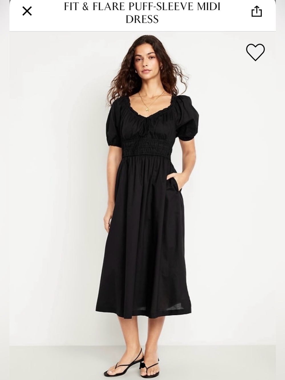 NWT Old Navy Women’s Fit & Flare Black Puff Sleeve Midi Dress Size M Tall